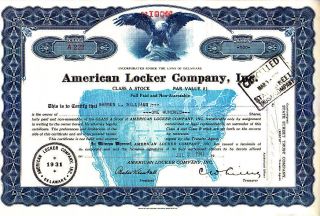 American Locker Comapny 1947 Stock Certificate Eagle Vignette photo