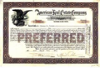 American Real Estate Company Ri 1913 Stock Certificate Eagle Vignette photo