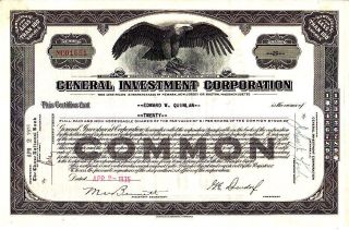 General Investment Corporation 1935 Stock Certificate Eagle Vignette photo