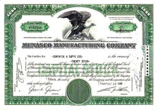 Menasco Manufacturing Company Ca 1968 Stock Certificate Eagle Vignette photo