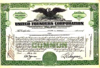 United Founders Corporation Md 1930 Stock Certificate Eagle Vignette photo
