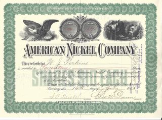 American Nickel Company. . . . . . .  1902 Stock Certificate photo