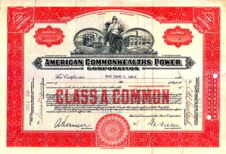 American Commonwealths Power 1939 Stock Certificate photo