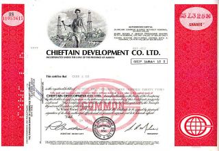 Chieftain Development Co.  Ltd.  Canada 1981 Stock Certificate photo