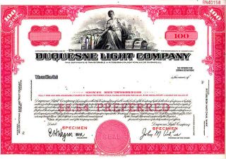 Duquesne Light Company Pa 19 - - (specimen) Stock Certificate photo