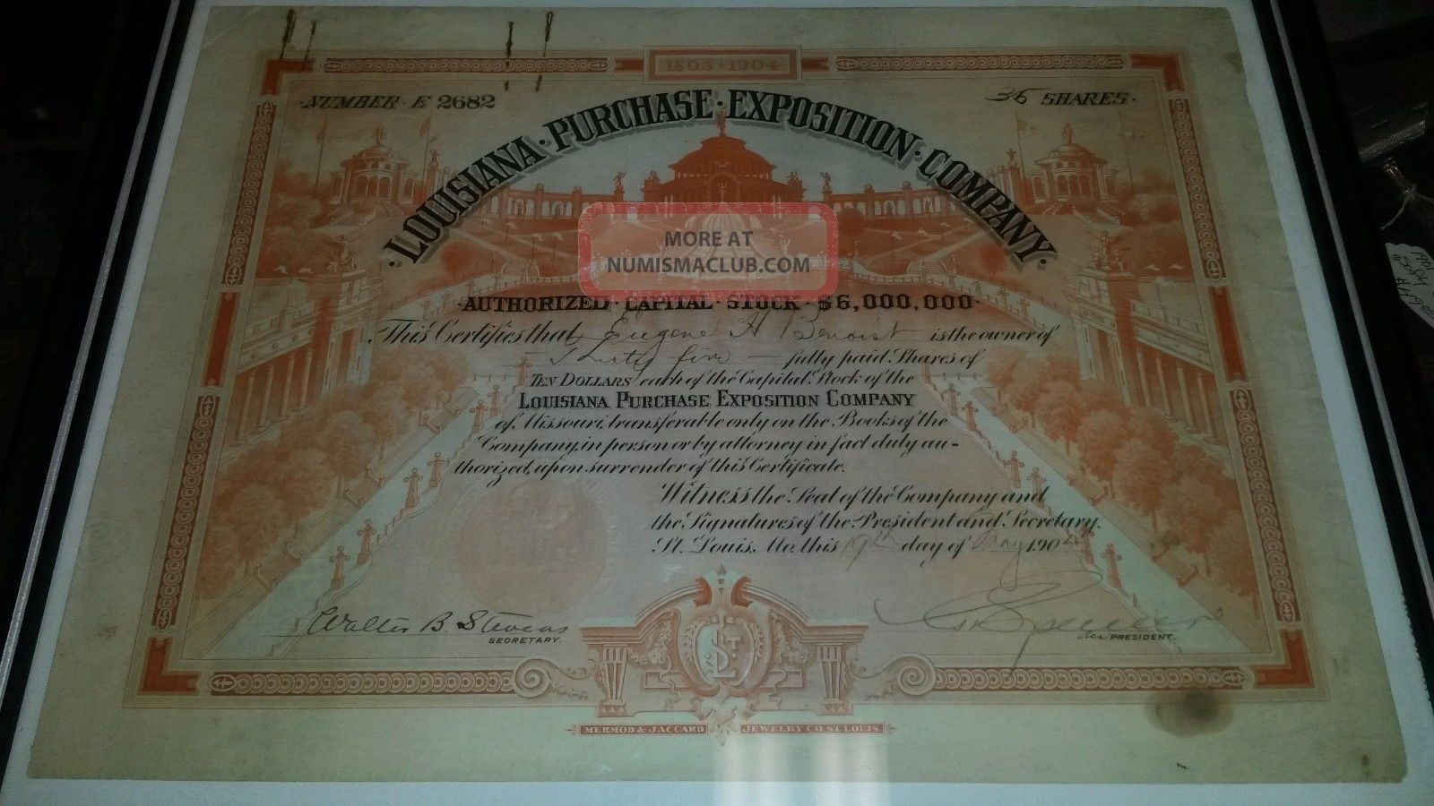 1904 Worlds Fair Louisiana Purchase Exposition Co. Stock Certificate