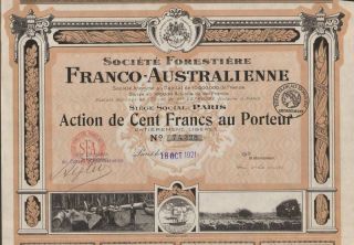 Franco Australia Forestry Stock Certificate 1921 photo