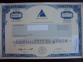 Altigen Communications Stock Certificate photo