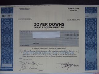 Dover Downs Gaming & Entertainment Stock Certificate photo