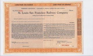 Specimen St.  Louis - San Francisco Railway - Voting Trust Cert For Common Stock photo