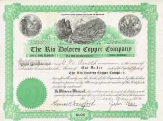 Usa Rio Dolores Copper Company Stock Certificate 1911 photo