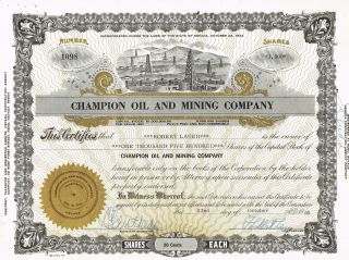 Usa Champion Oil & Mining Company Stock Certificate photo