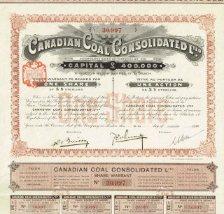 Usa Canadian Coal Consolidated Stock Certificate 1910 photo
