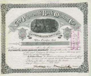 Usa Plymouth Rock Mining Company Stock Certificate 1879 Rare photo