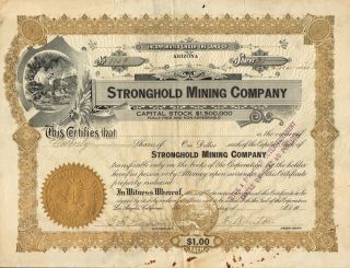 Usa Stronghold Mining Company Stock Certificate Arizona photo