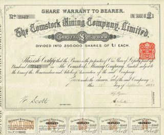Comstock Mining Company Stock Certificate 1888 photo