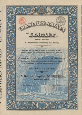 Belgium Ship Building Company Bond Stock Certificate 1925 L ' Escaut photo