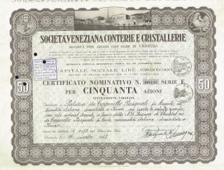 Italy Venician Glass Beads & Crystal Company Stock Certificate 50 Sh photo