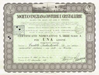 Italy Venician Glass Beads & Crystal Company Stock Certificate 1sh photo