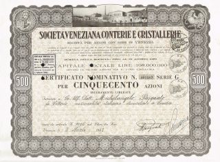 Italy Venician Glass Beads & Crystal Company Stock Certificate 500 Sh photo