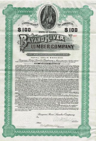 Panama Bayano River Lumber Company Stock Certificate 1909 $100 Us Bond photo