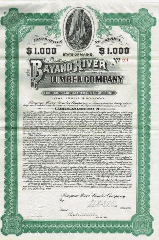 Panama Bayano River Lumber Company Stock Certificate 1909 $1000 Us Bond photo