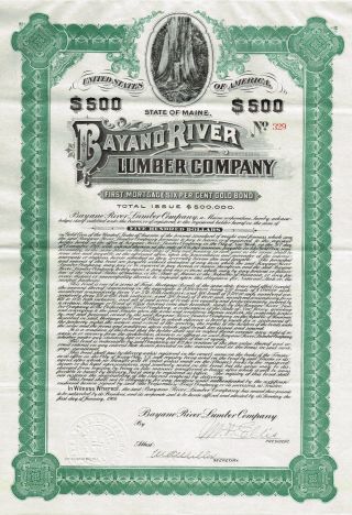 Panama Bayano River Lumber Company Stock Certificate 1909 $500 Us Bond photo