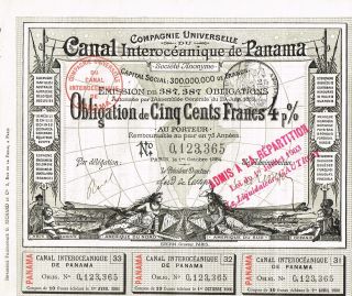 Historic Panama Canal Stock Certificate Rare 1884 Version Delessep photo