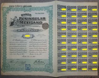 Mexico Banco Peninsular Mexicano 1908,  $100 photo