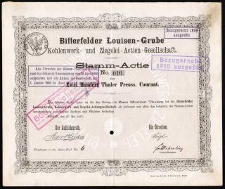 Germany 1873 Share 200 Thaler Bitterfelder Louisen - Grube Coal Mining Stock Bond photo