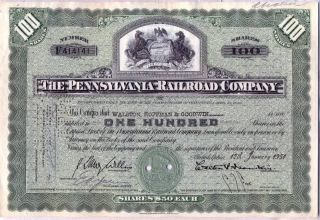 Pennsylvania Railroad Company Stock Certificate Green State Seal photo