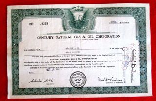Century Natural Gas And Oil Stock Certificate Delaware 1960 T2u photo