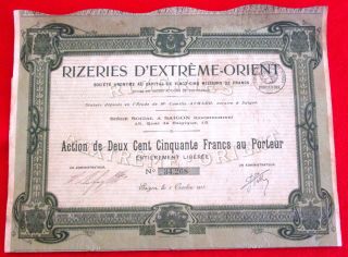 Rizeries D ' Extreme - Orient Certificate W/coupons Saigon Vietnam Rice Mills 1918 U photo