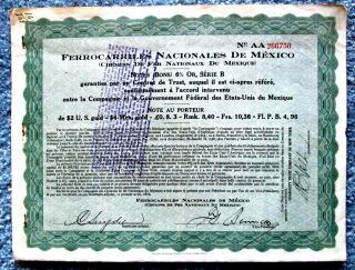 Ferrocarriles De Nacionales De Mexico Mexico National Railway Bond 1914 T2u photo