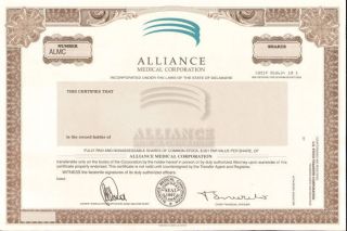 Alliance Medical Corporation Healthcare Stock Certificate Specimen Share photo