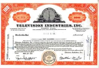 Television Industries,  Inc.  1959 Stock Certificate photo