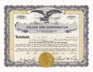 Fallon Gas Corporation Co 1955 Stock Certificate photo
