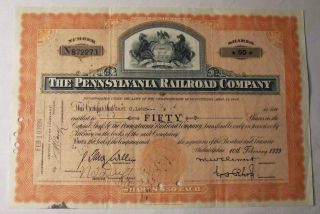 The Pennsylvania Railroad Company Stock Certificate,  50 Shares photo