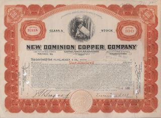 Dominion Copper Company. . . . .  1925 Stock Certificate photo