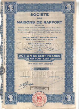 France 1933 Societe Maisons De Rapport 100 Francs Coupons Uncancelled Only 5000 photo