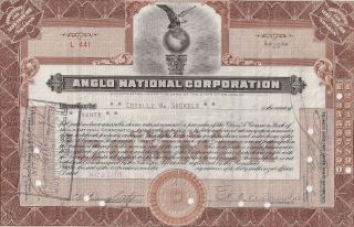 Anglo National Corporation. . . .  1929 Stock Certificate photo