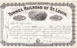 Tunnel Railroad Of St.  Louis. . . . .  Unissued Stock Certificate photo