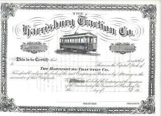 The Harrisburg Traction Co. . . . .  Unissued Early 1900 ' S Stock Certificate photo