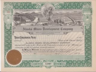 Alaska Mines Development Company. . . . .  Unissued Stock Certificate photo