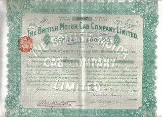 Uk Gb 1910 The British Motor Cab Company 1 Share Uncancelled Coupons photo