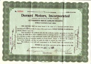 Durant Motors,  Incorporated 1925 Stock Certificate photo