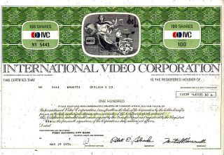 International Video Corporation 1974 Stock Certificate photo