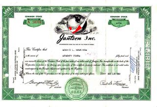Jantzen Inc.  Nv 1964 Stock Certificate photo