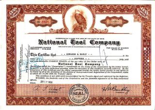 National Tool Company Oh 1958 Stock Certificate photo
