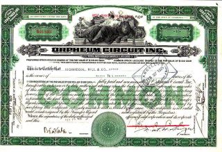 Orpheum Circuits Inc.  1925 Stock Certificate photo